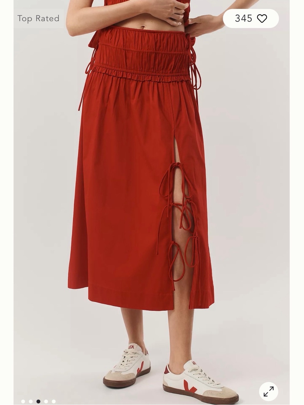 Tie-Side Midi Skirt in Deep Red